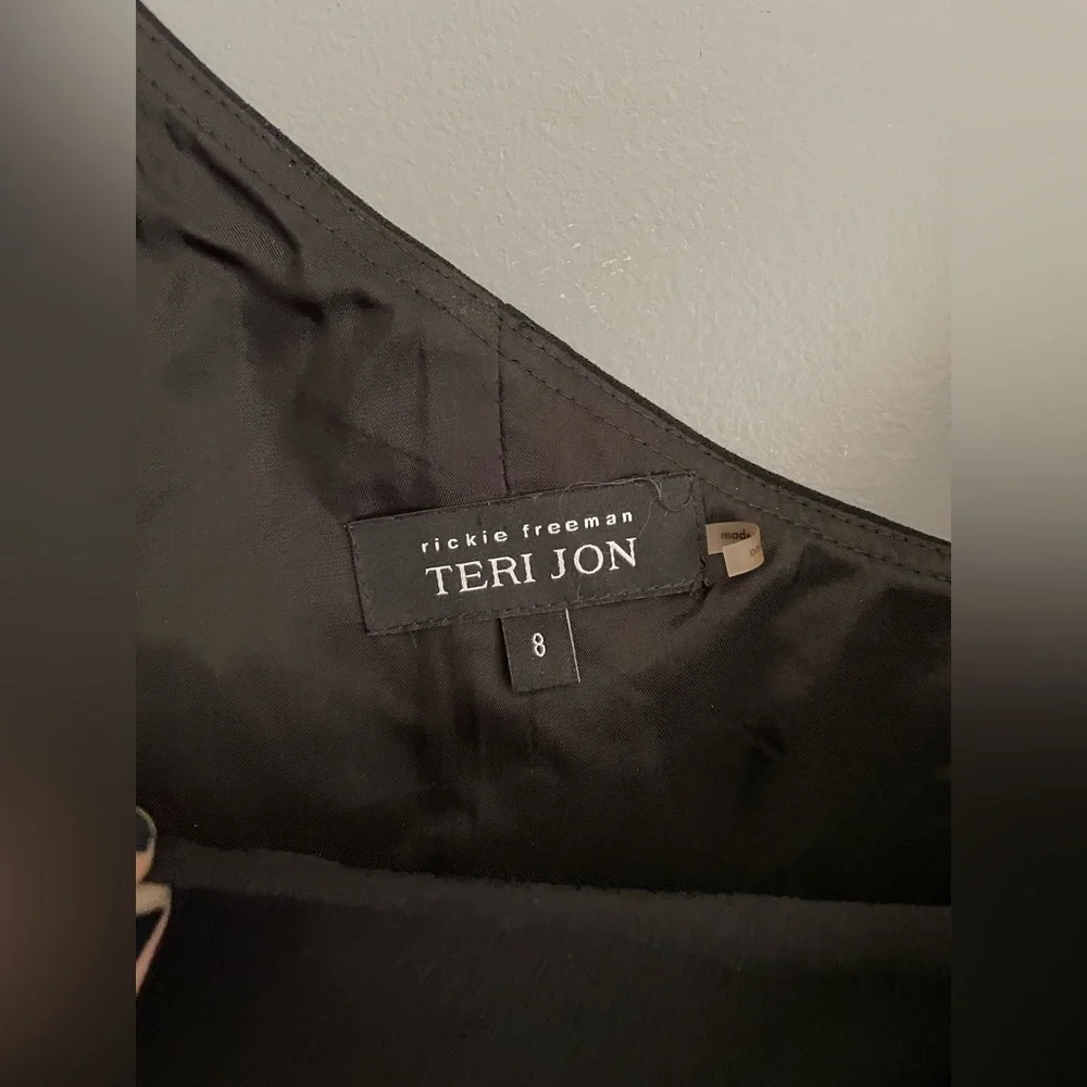 Rickie Freeman for Teri Jon Black Swirled Ruffled Sheath Dress Size 8 - Picture 4 of 6